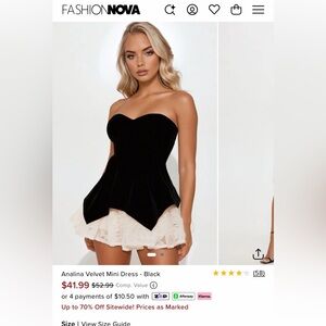 Fashion Nova Black and Cream Velvet Mini Dress